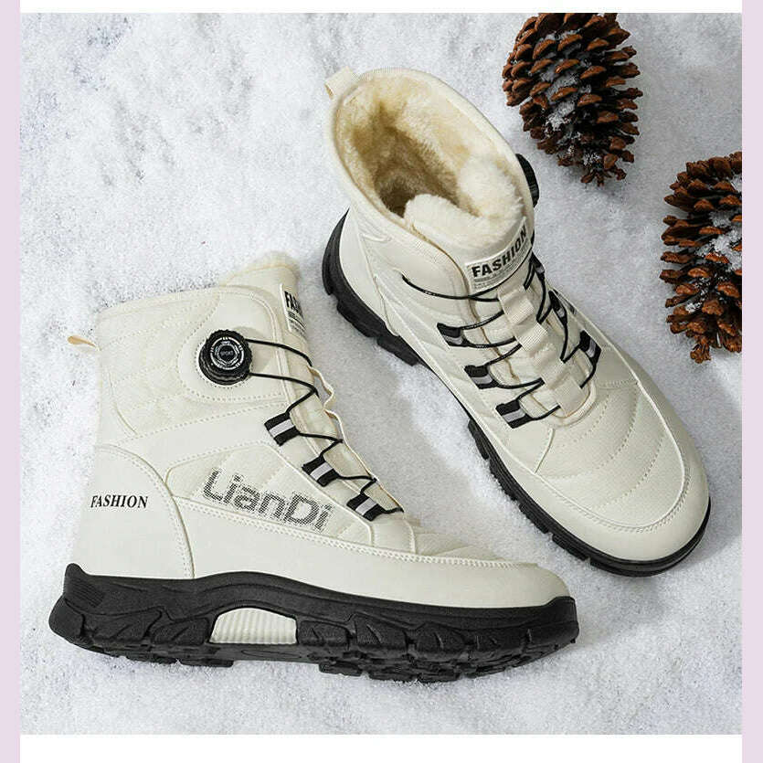 Large Size High-top Mens Cotton Shoes outdoor Snow Boots Warm Plush Lining Breathable Waterproof Fabric Non-slip Soles Safe Shoe