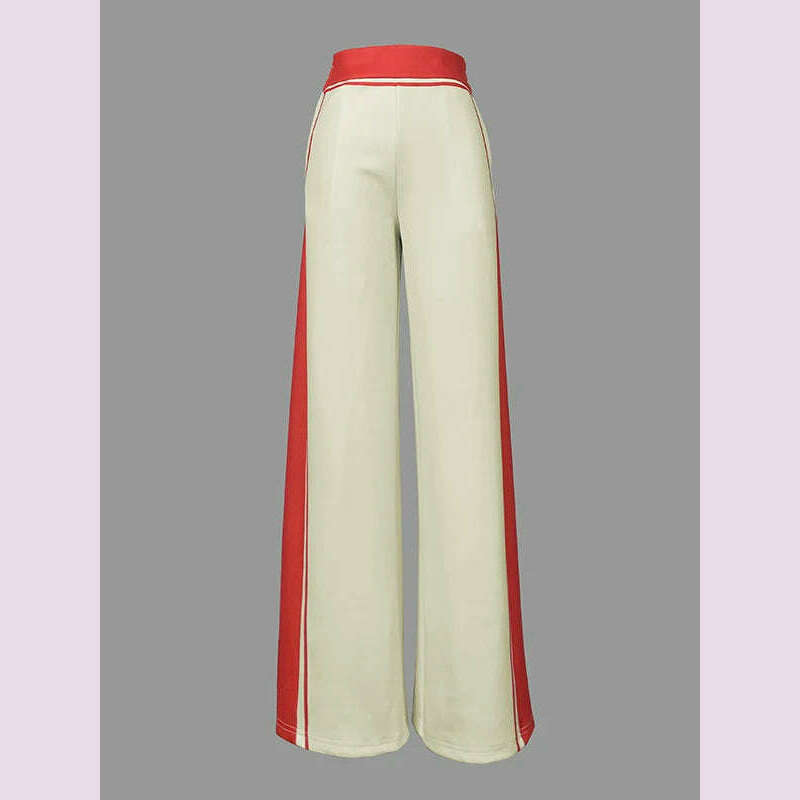 Lemongor Urban Female Stylish Striped High Neck Long Sleeve Zipper Tops & Elastic High Waist Wide Leg Pants Suits Two Piece Sets