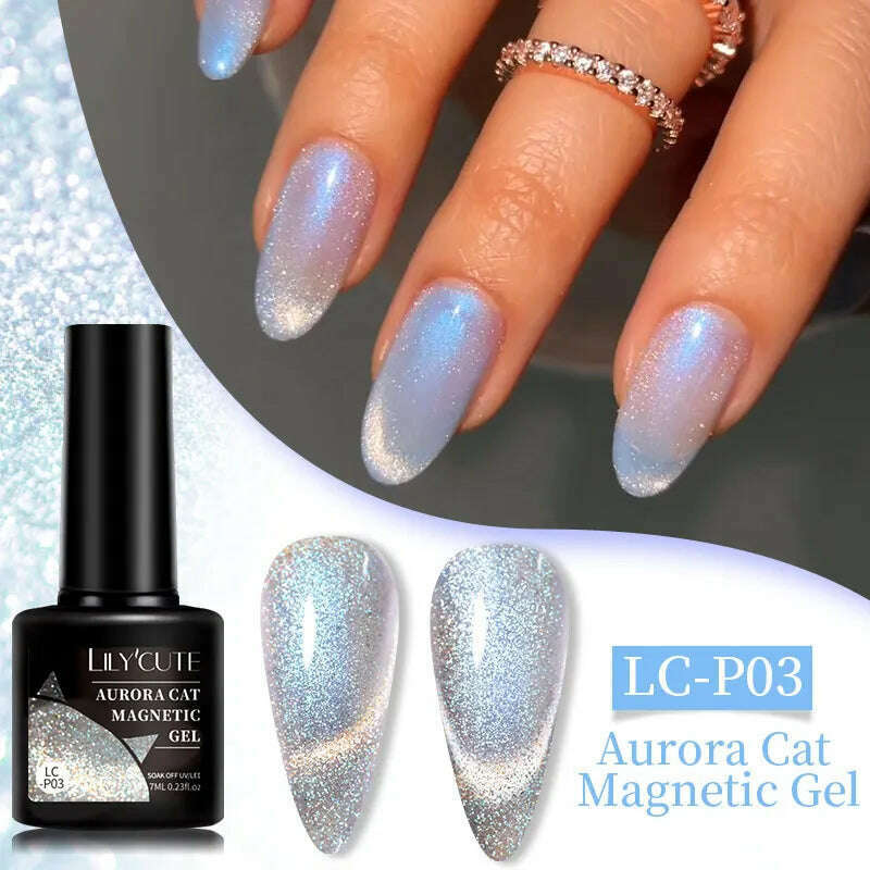 LILYCUTE 7ML Rainbow Glass Cat Magnetic Gel Nail Polish Super-Bright Colorful Glitter Sparkling Manicure Semi Permanent Nail Gel