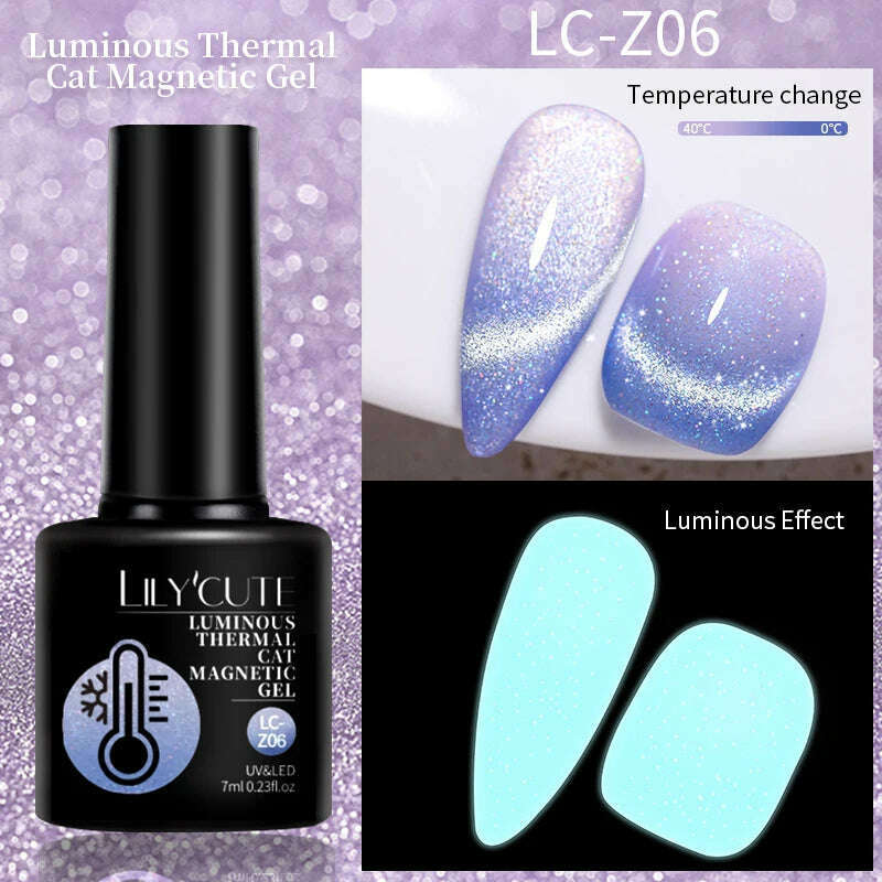 LILYCUTE 7ML Rainbow Glass Cat Magnetic Gel Nail Polish Super-Bright Colorful Glitter Sparkling Manicure Semi Permanent Nail Gel