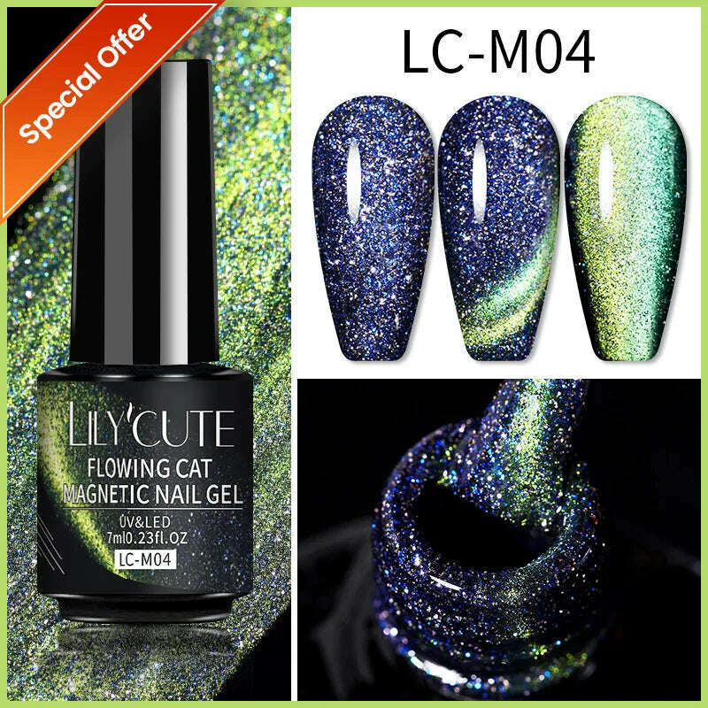LILYCUTE 7ML Rainbow Glass Cat Magnetic Gel Nail Polish Super-Bright Colorful Glitter Sparkling Manicure Semi Permanent Nail Gel