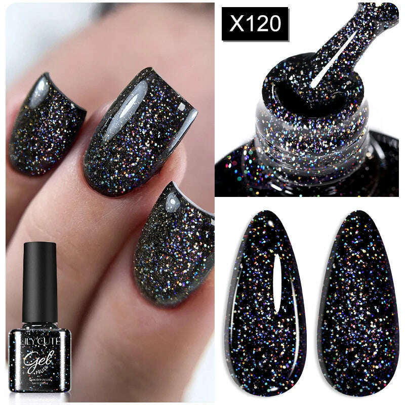 LILYCUTE 7ML Rainbow Glass Cat Magnetic Gel Nail Polish Super-Bright Colorful Glitter Sparkling Manicure Semi Permanent Nail Gel