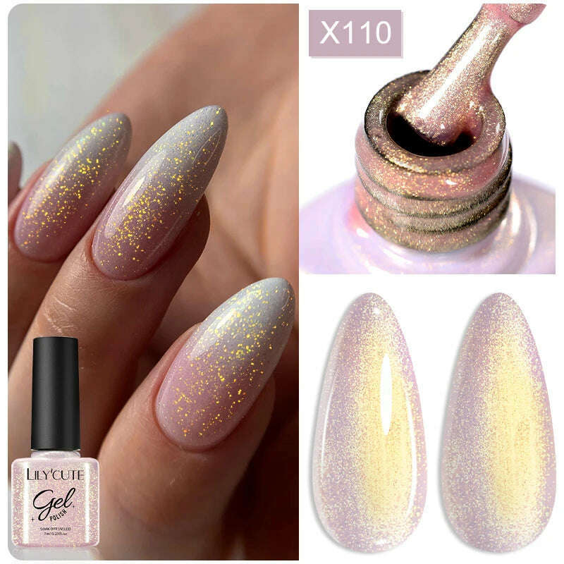 LILYCUTE 7ML Rainbow Glass Cat Magnetic Gel Nail Polish Super-Bright Colorful Glitter Sparkling Manicure Semi Permanent Nail Gel