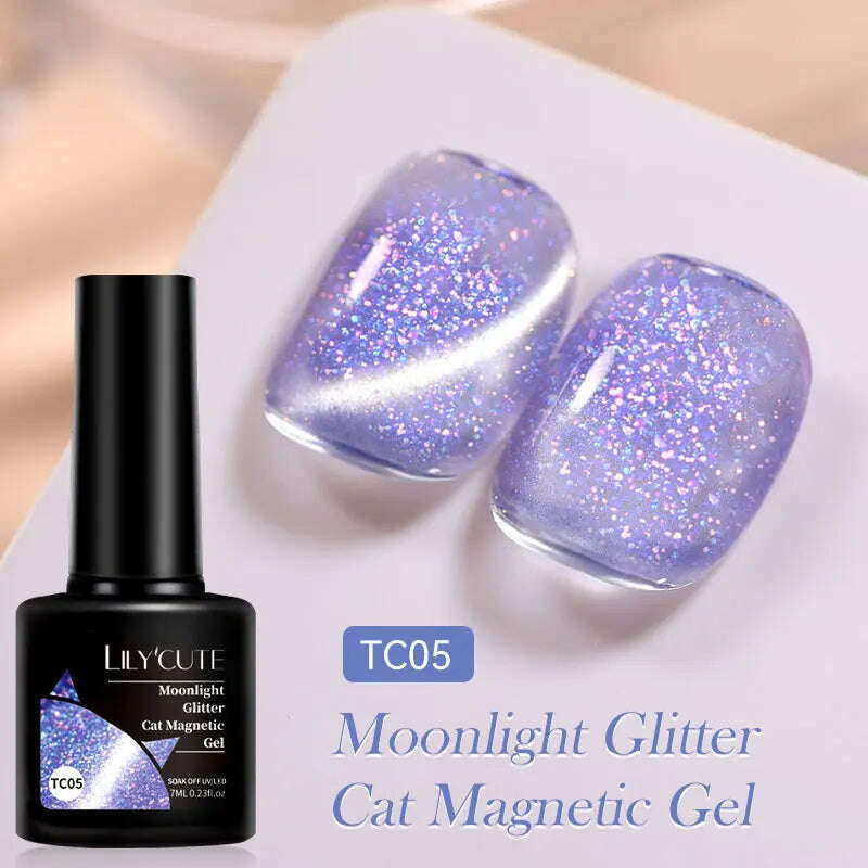 LILYCUTE 7ML Sparkling Glitter Rainbow Cat Magnetic Gel Nail Polish 9D Colorful Semi Permanent Soak Off Nail Art UV Gel Varnish