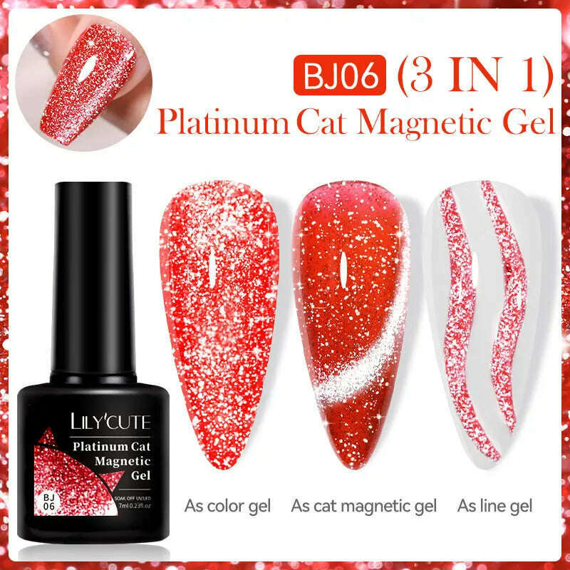 LILYCUTE 7ML Sparkling Glitter Rainbow Cat Magnetic Gel Nail Polish 9D Colorful Semi Permanent Soak Off Nail Art UV Gel Varnish
