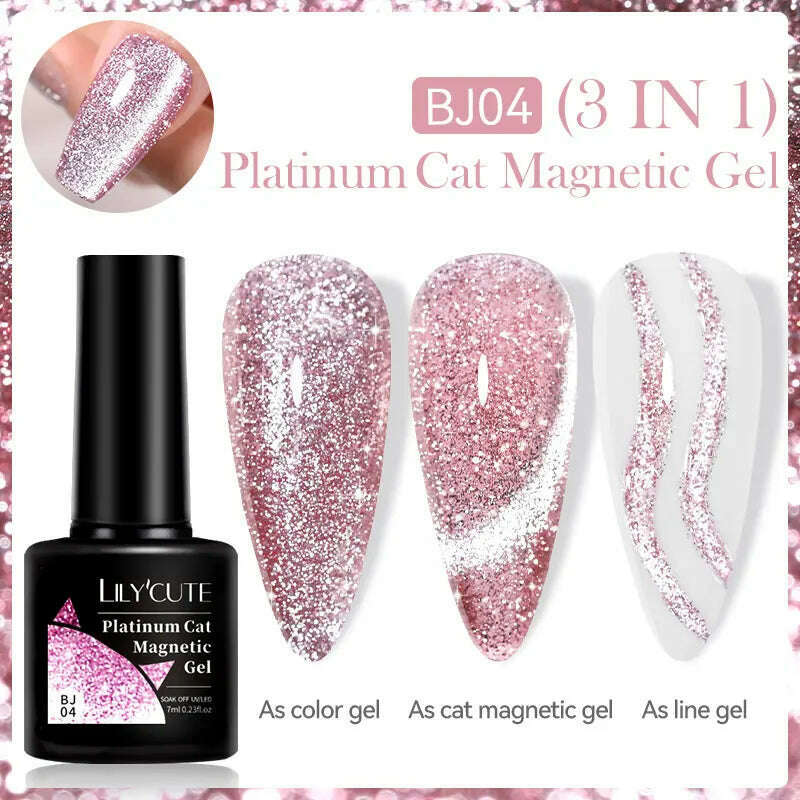 LILYCUTE 7ML Sparkling Glitter Rainbow Cat Magnetic Gel Nail Polish 9D Colorful Semi Permanent Soak Off Nail Art UV Gel Varnish