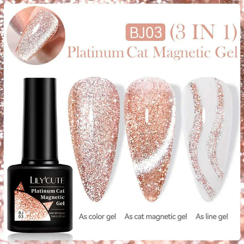 LILYCUTE 7ML Sparkling Glitter Rainbow Cat Magnetic Gel Nail Polish 9D Colorful Semi Permanent Soak Off Nail Art UV Gel Varnish