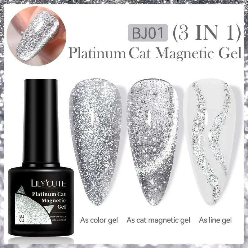 LILYCUTE 7ML Sparkling Glitter Rainbow Cat Magnetic Gel Nail Polish 9D Colorful Semi Permanent Soak Off Nail Art UV Gel Varnish