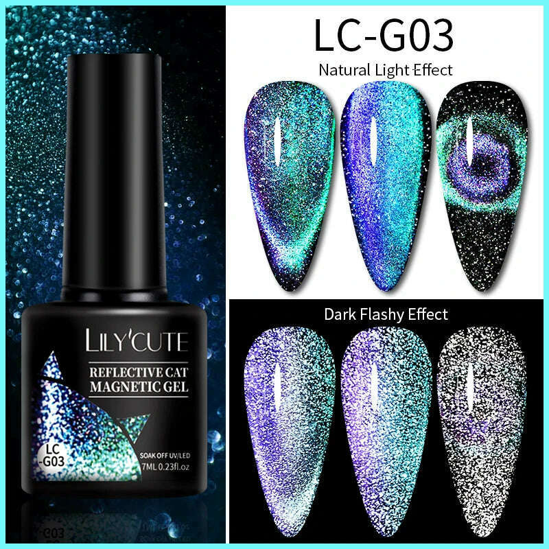 LILYCUTE 7ML Sparkling Glitter Rainbow Cat Magnetic Gel Nail Polish 9D Colorful Semi Permanent Soak Off Nail Art UV Gel Varnish