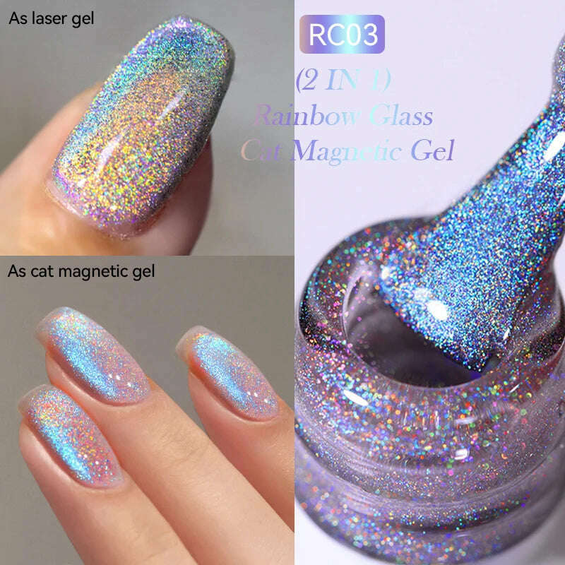 LILYCUTE 7ML Sparkling Glitter Rainbow Cat Magnetic Gel Nail Polish 9D Colorful Semi Permanent Soak Off Nail Art UV Gel Varnish