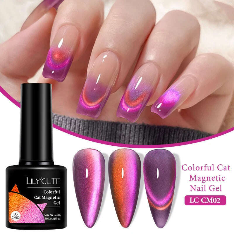 LILYCUTE 7ML Sparkling Glitter Rainbow Cat Magnetic Gel Nail Polish 9D Colorful Semi Permanent Soak Off Nail Art UV Gel Varnish