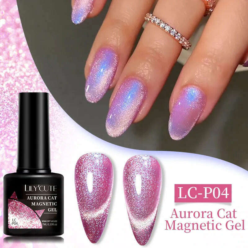 LILYCUTE 7ML Sparkling Glitter Rainbow Cat Magnetic Gel Nail Polish 9D Colorful Semi Permanent Soak Off Nail Art UV Gel Varnish