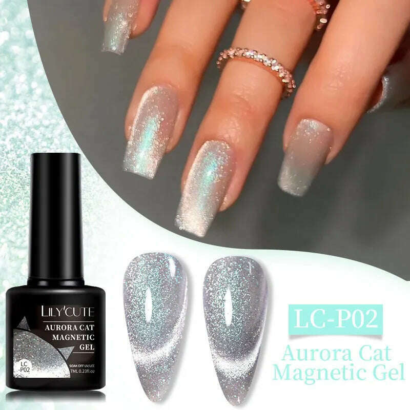 LILYCUTE 7ML Sparkling Glitter Rainbow Cat Magnetic Gel Nail Polish 9D Colorful Semi Permanent Soak Off Nail Art UV Gel Varnish