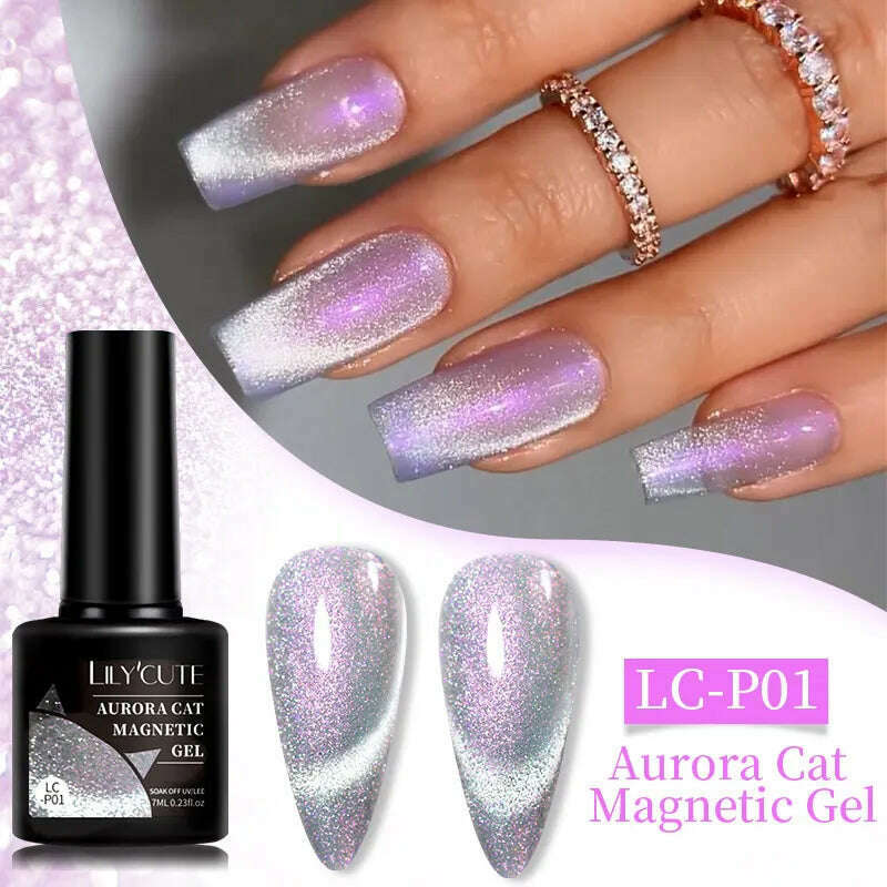 LILYCUTE 7ML Sparkling Glitter Rainbow Cat Magnetic Gel Nail Polish 9D Colorful Semi Permanent Soak Off Nail Art UV Gel Varnish