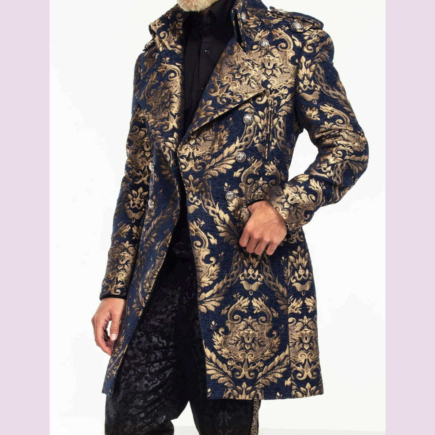 Long Floral Suit Jacket for Men Notch Lapel Double Breasted Jacquard Male Blazer One Piece Fashion Coat 2025 Custom Made