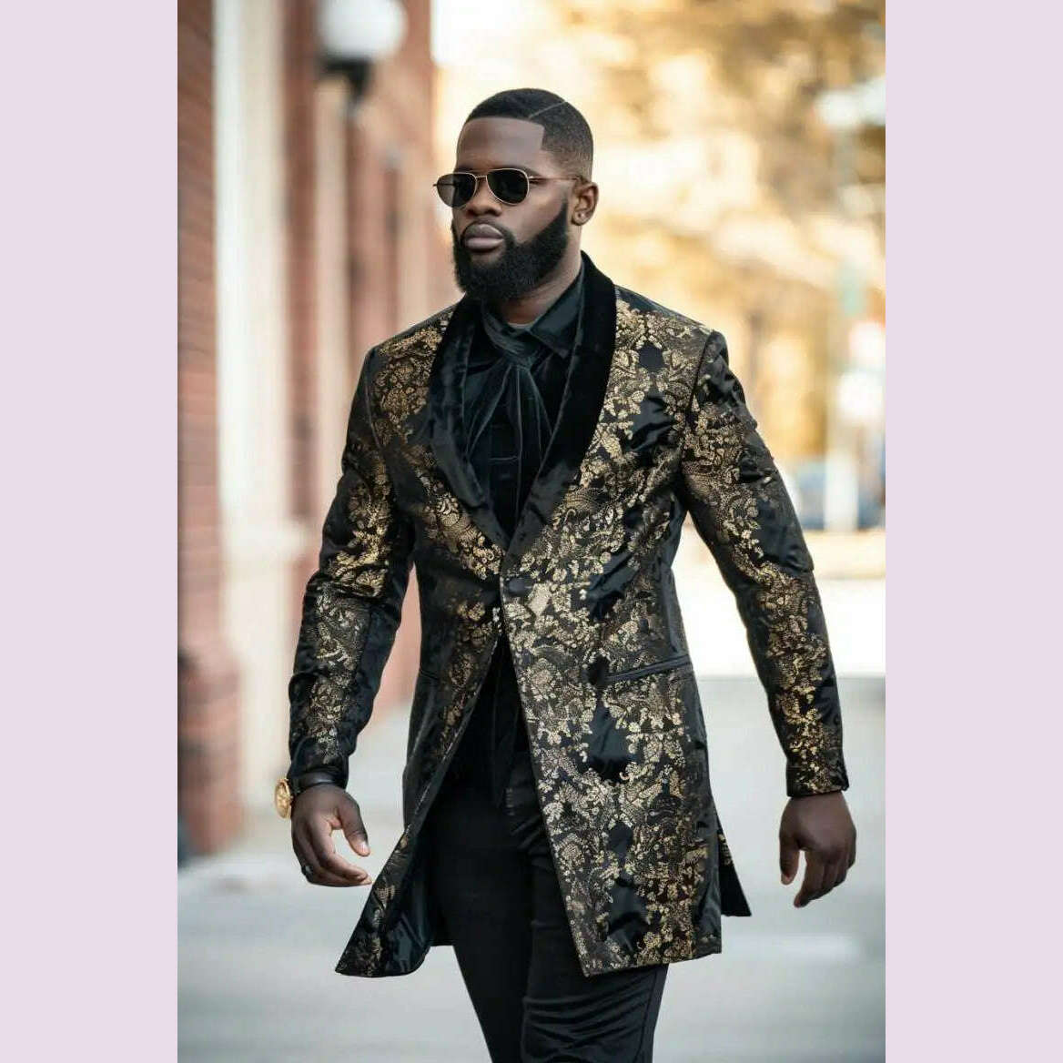 Long Floral Suit Jacket for Men Notch Lapel Double Breasted Jacquard Male Blazer One Piece Fashion Coat 2025 Custom Made