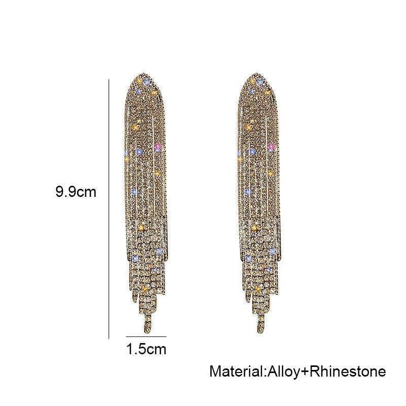 Long Tassel Earrings for Women Korean Crystal Leaf Drop Earring Girls Accessories Statement Gold Color Brincos Jewelry Gifts