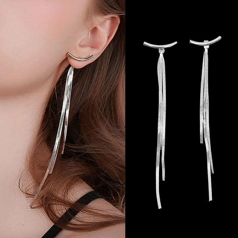 Long Tassel Earrings for Women Korean Crystal Leaf Drop Earring Girls Accessories Statement Gold Color Brincos Jewelry Gifts