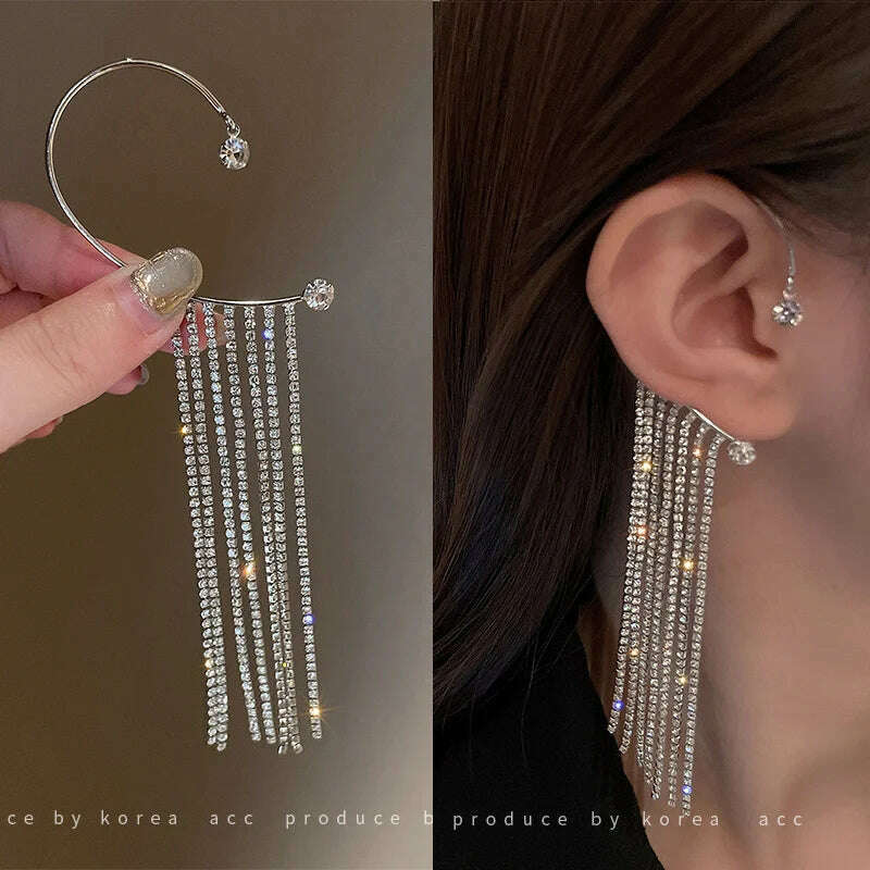 Long Tassel Earrings for Women Korean Crystal Leaf Drop Earring Girls Accessories Statement Gold Color Brincos Jewelry Gifts