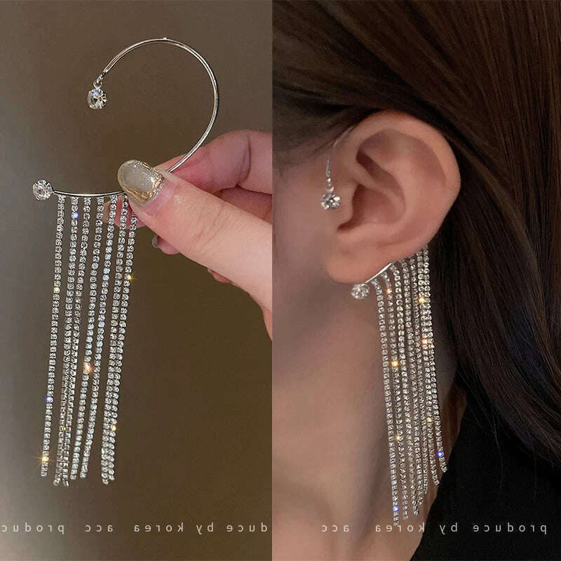 Long Tassel Earrings for Women Korean Crystal Leaf Drop Earring Girls Accessories Statement Gold Color Brincos Jewelry Gifts