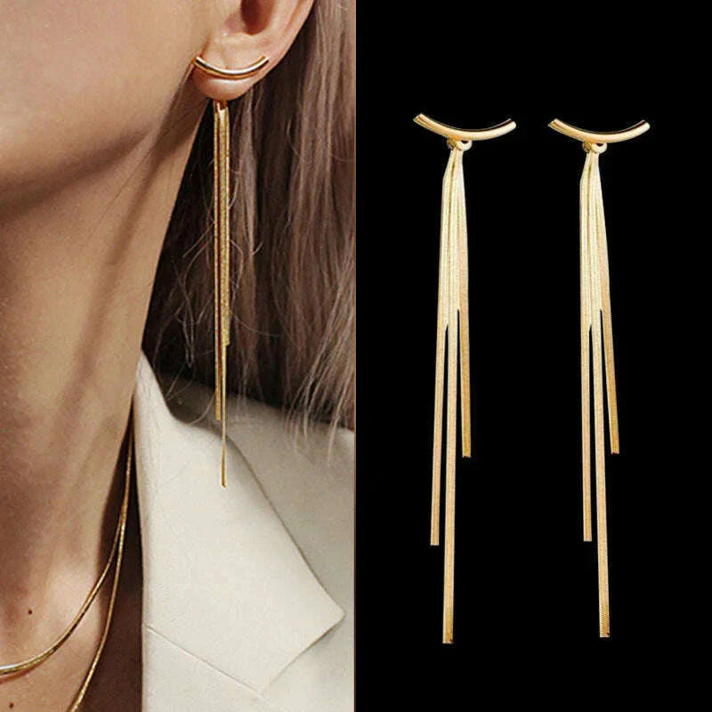 Long Tassel Earrings for Women Korean Crystal Leaf Drop Earring Girls Accessories Statement Gold Color Brincos Jewelry Gifts
