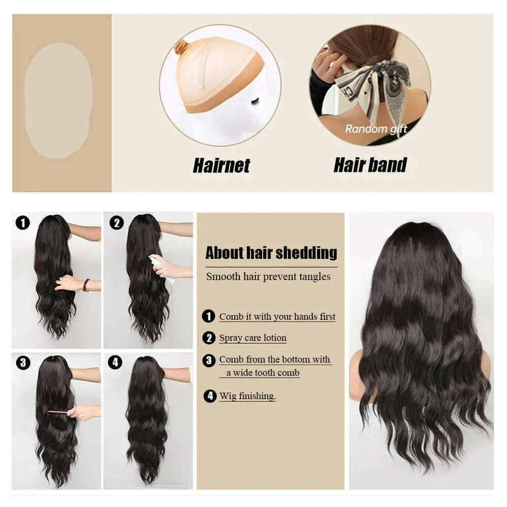 Loose Body Wave Synthetic Wigs Long Brown Blonde Ombre Wig with Bangs Wave Curl Wigs for Black Women Heat Resistant Daily Party
