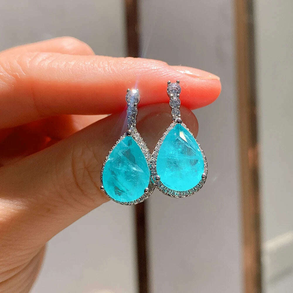 Luomansi Luxury 925 Sterling Silver Paraiba Tourmaline Gemstone Earrings/Pendant/Necklace/Ring Wedding Jewelry Sets Wholesale
