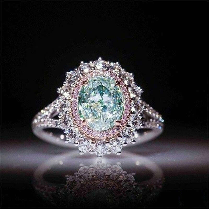 Luxurious Silver Color Inlaid Pink Zircon Multicolour Stones Rings for Women Shining Engagement Wedding Rings Jewelry