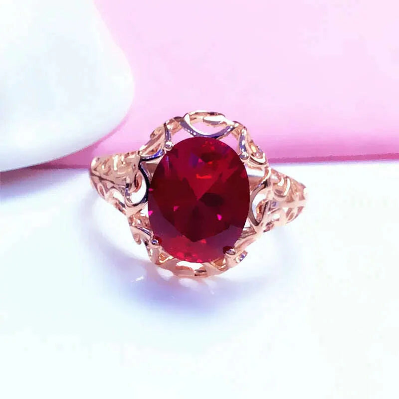 Luxury 585 purple gold inlaid ruby jewelry set hollow design 14K rose gold wedding necklaces rings earrings for girlfriend
