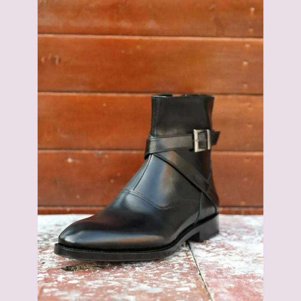 Luxury Business Men Pointed Toe Cowhide Genuine Leather Work Boots Motorcycle Riding Ankle Boots Safety Shoes Customized 15 Days