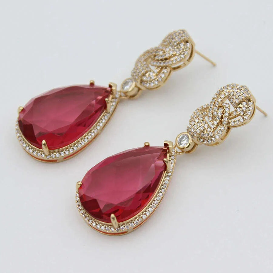 Luxury Dangle Earrings Red Yellow Transparent Teardrop Earrings for Women Evening Party Wedding Bridal Jewelry Gift Wife