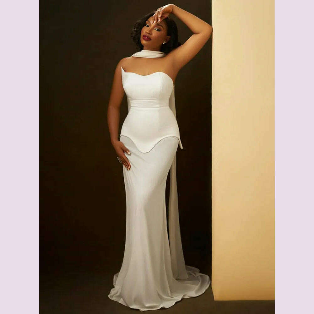 Luxury Sexy Strapless Backless White Black Maxi Long Women Celebrity Dress 2024 Elegant Party Evening Club Vestido Clothing