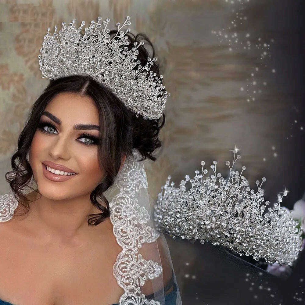 Luxury Wedding Jewelry Set Bridal Headwear Crown Necklace And Earrings AB Color Crystal Rhinestone Jewelry Sets Handmade Unique