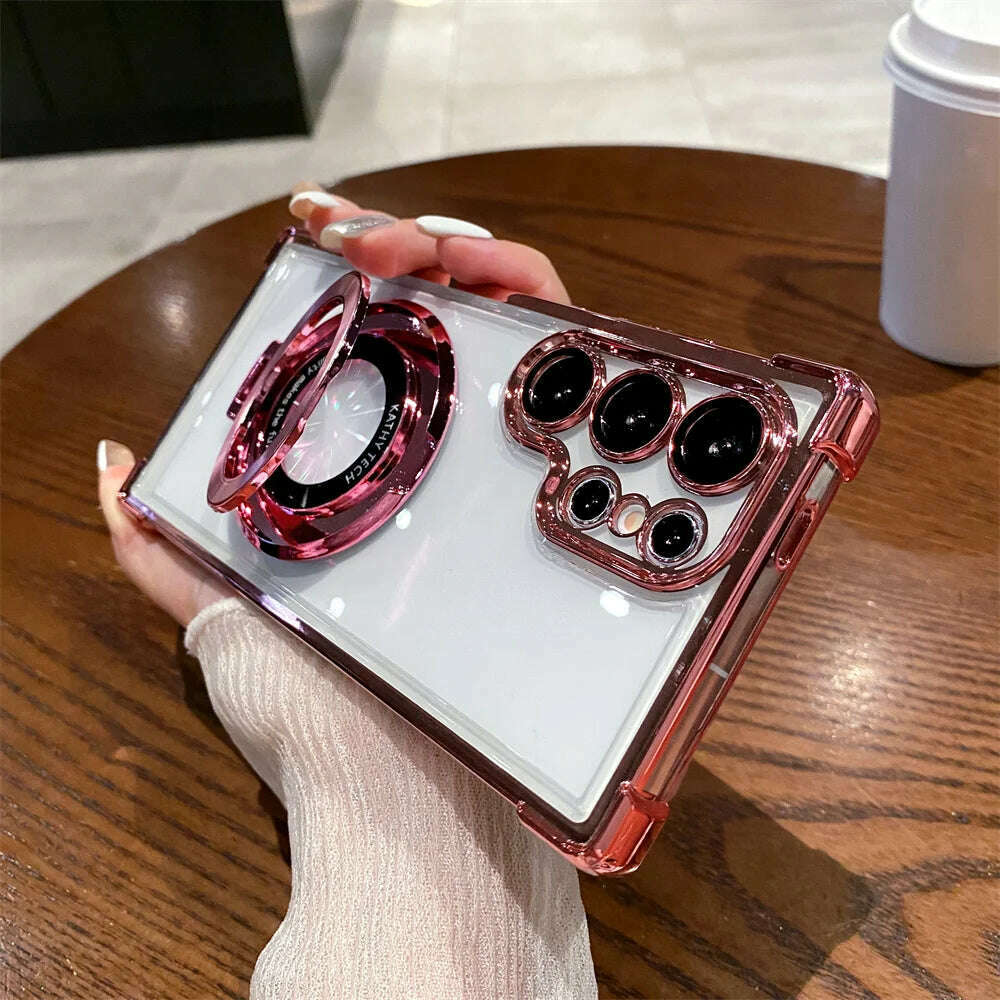 Magsafe Bracket Case For Samsung S24 Ultra S23 Ultra S24 Plus S22 Wireless Charging Airbag Cover For Galaxy Note 20 Clear Cases