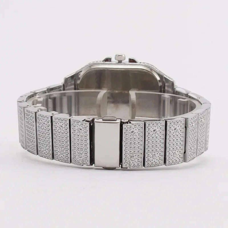 MAYZHISU Watch For Men Luxury Gold Square Men's Wristwatch Alloy Strap Full Diamond Business Quartz Watch for man Clock Gifts