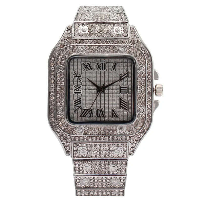 MAYZHISU Watch For Men Luxury Gold Square Men's Wristwatch Alloy Strap Full Diamond Business Quartz Watch for man Clock Gifts