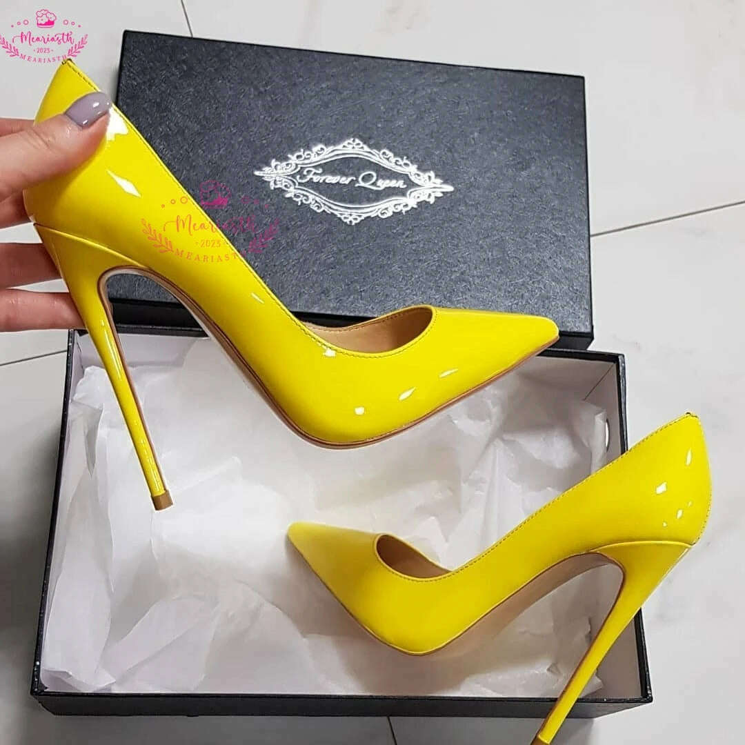 Meariasth 12cm Red Pointed Toe Pumps Stiletto high Heels women Patent Leather Shallow Dress Shoes Women Sexy Party Heels Blue