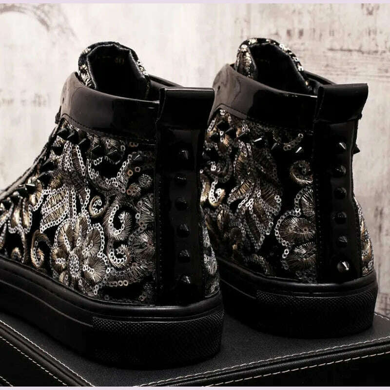 Men Fashion Casual Ankle Boots Spring Autumn Rivets Luxury Brand High Top Sneakers Male High Top Punk Style Shoes A6