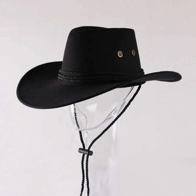 Men's Cool Sun Hat Solid Color Cool Western Cowboy Hat Plain Solid Color Men's Peaked Cap Large Western Rope Knight Cowboy Hat