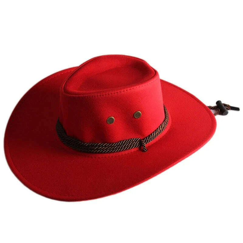 Men's Cool Sun Hat Solid Color Cool Western Cowboy Hat Plain Solid Color Men's Peaked Cap Large Western Rope Knight Cowboy Hat