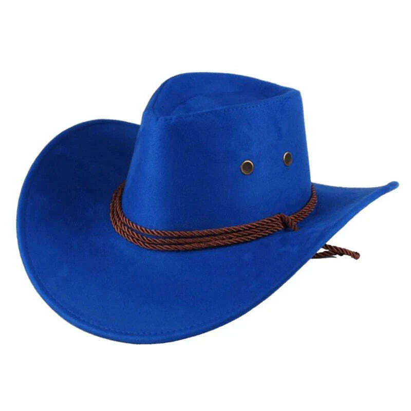 Men's Cool Sun Hat Solid Color Cool Western Cowboy Hat Plain Solid Color Men's Peaked Cap Large Western Rope Knight Cowboy Hat