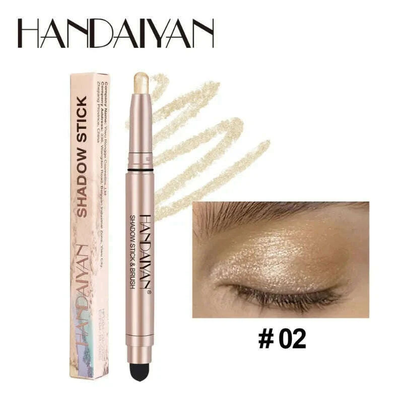 Metallic Double-head Eyeshadow Stick Diamond Shimmer Highlighter Pencil Ultra Pigmented Long Lasting Cream Eye Shadow Sponge Pen
