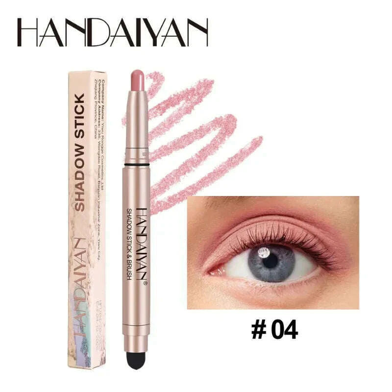 Metallic Double-head Eyeshadow Stick Diamond Shimmer Highlighter Pencil Ultra Pigmented Long Lasting Cream Eye Shadow Sponge Pen