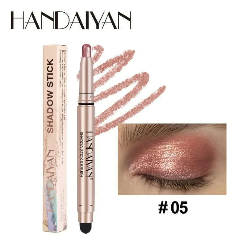 Metallic Double-head Eyeshadow Stick Diamond Shimmer Highlighter Pencil Ultra Pigmented Long Lasting Cream Eye Shadow Sponge Pen