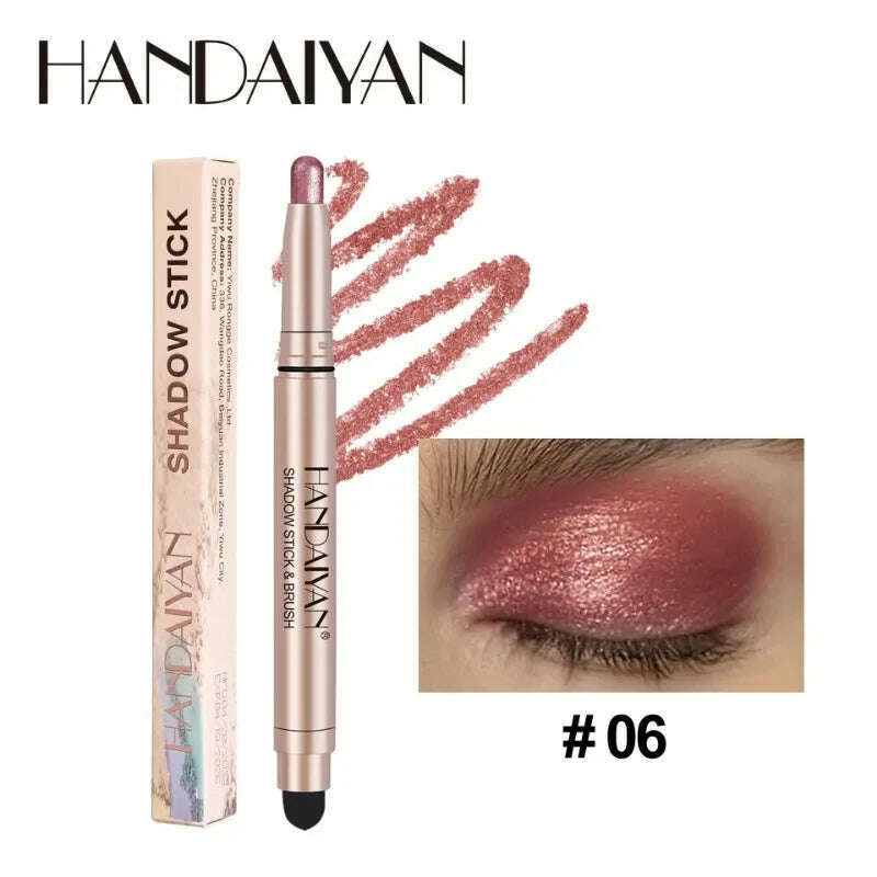 Metallic Double-head Eyeshadow Stick Diamond Shimmer Highlighter Pencil Ultra Pigmented Long Lasting Cream Eye Shadow Sponge Pen