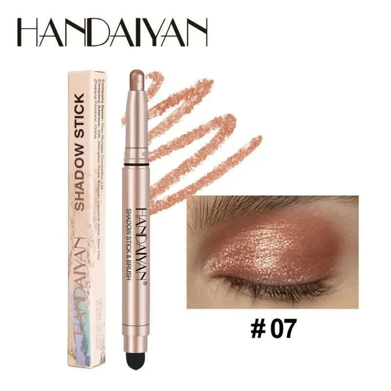 Metallic Double-head Eyeshadow Stick Diamond Shimmer Highlighter Pencil Ultra Pigmented Long Lasting Cream Eye Shadow Sponge Pen