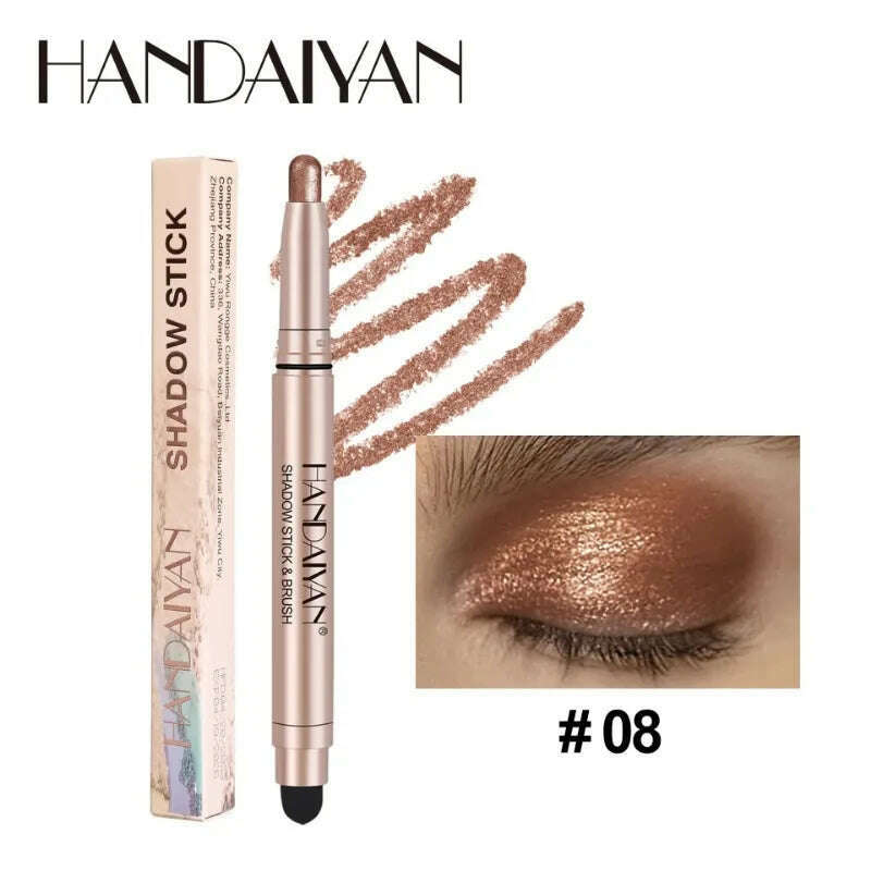 Metallic Double-head Eyeshadow Stick Diamond Shimmer Highlighter Pencil Ultra Pigmented Long Lasting Cream Eye Shadow Sponge Pen