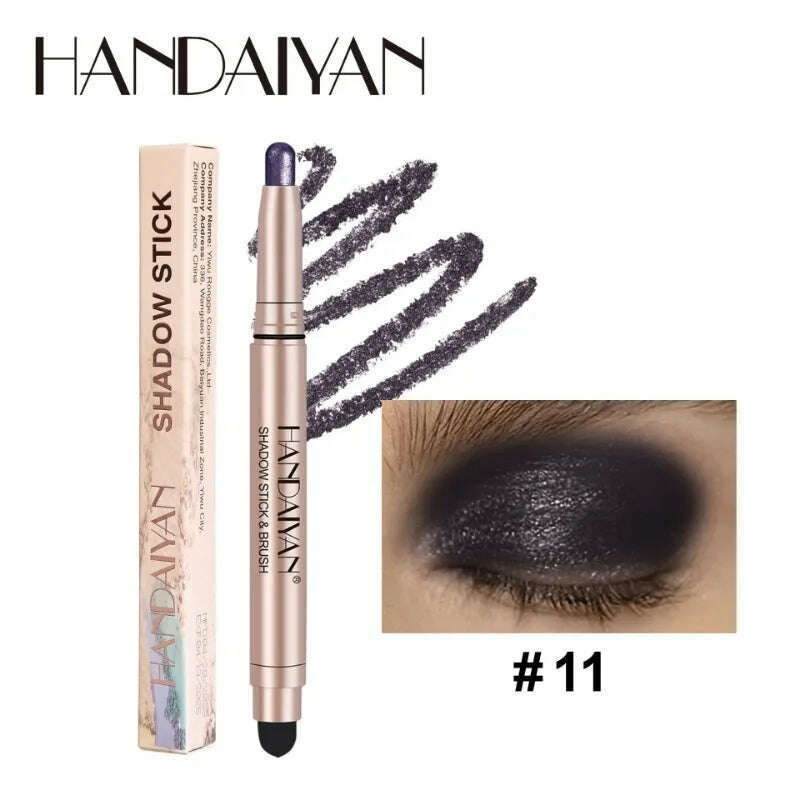 Metallic Double-head Eyeshadow Stick Diamond Shimmer Highlighter Pencil Ultra Pigmented Long Lasting Cream Eye Shadow Sponge Pen