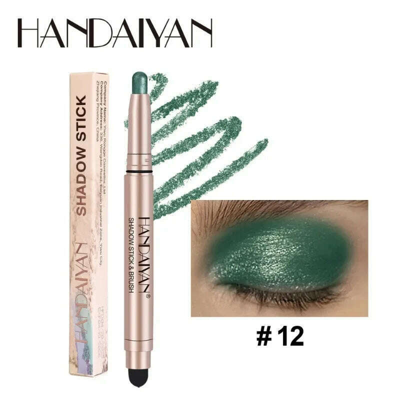 Metallic Double-head Eyeshadow Stick Diamond Shimmer Highlighter Pencil Ultra Pigmented Long Lasting Cream Eye Shadow Sponge Pen