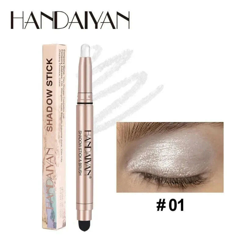 Metallic Double-head Eyeshadow Stick Diamond Shimmer Highlighter Pencil Ultra Pigmented Long Lasting Cream Eye Shadow Sponge Pen